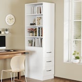 thumbnail of Merax Hochschrank 180 cm, Bücherregal, schlankes Sideboard für Bücher, Büro, Schlafzimmer und Wohnzimmer, integrierten Schubladen, Weiß