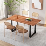 thumbnail of Esszimmerstuhl 4er Set 80x48x46 cm Rattan Rückenlehne PU Sitz Braun mit Metallbeinen ergonomischer Komfort pflegeleichtes Design