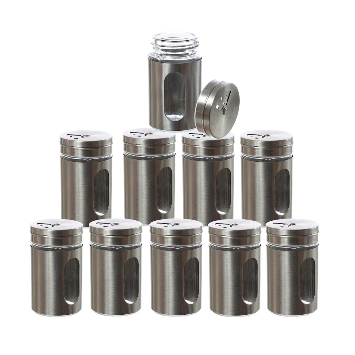 Gewürzstreuer Edelstahl Dosen Sichtfenster 3 Streumöglichkeiten 10 St.