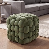 thumbnail of Hocker HWC-Q48, Sitzhocker Ottomane Polsterhocker Knoten-Pouf, Samt (220g/m²) 39cm ~ grün