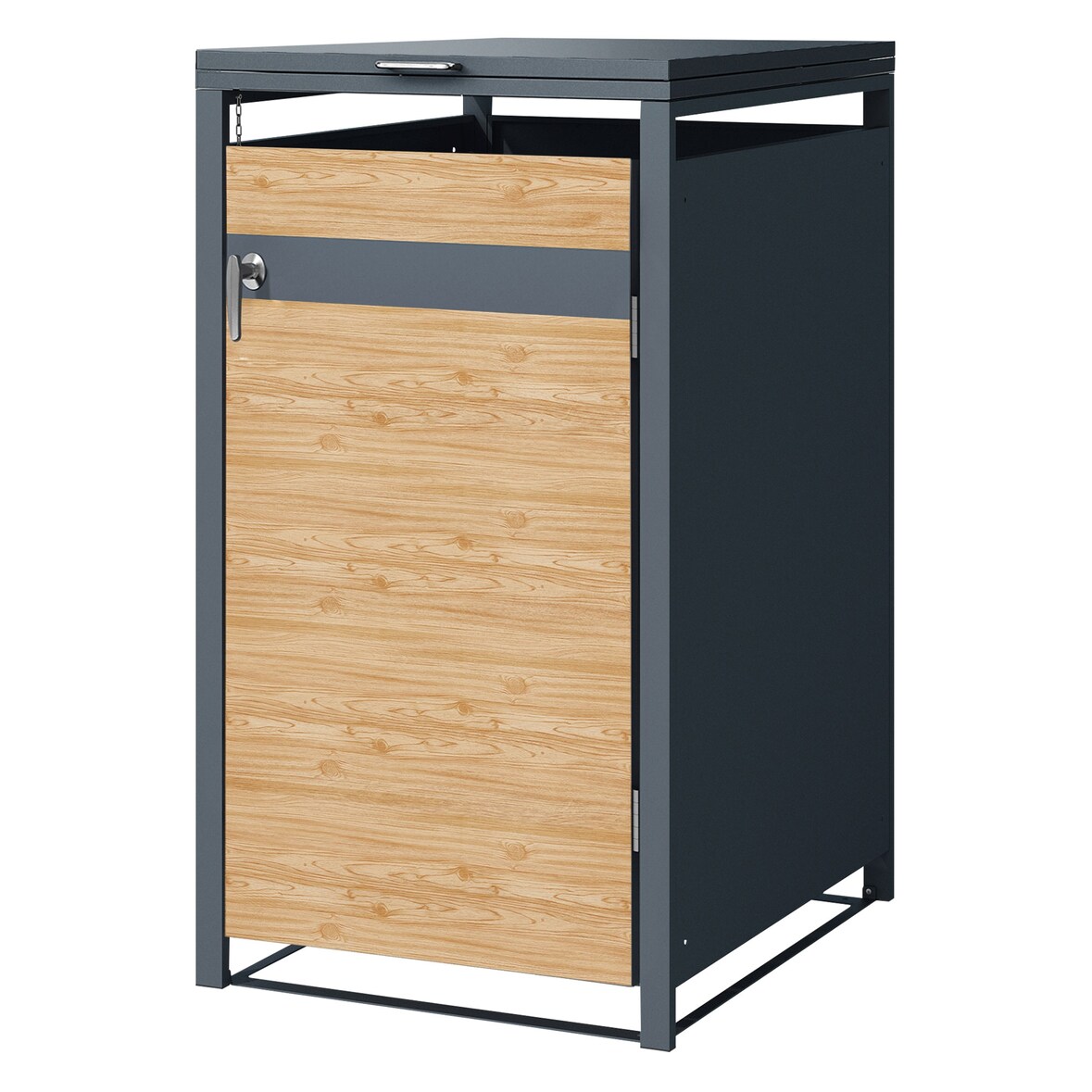ML-Design Mülltonnenbox 1er Anthrazit-Holzoptik, 1×240L, 68×80×116 cm, Stahl, wetterfest & abschließbar, Müllbox mit Klappdeckel/Tür