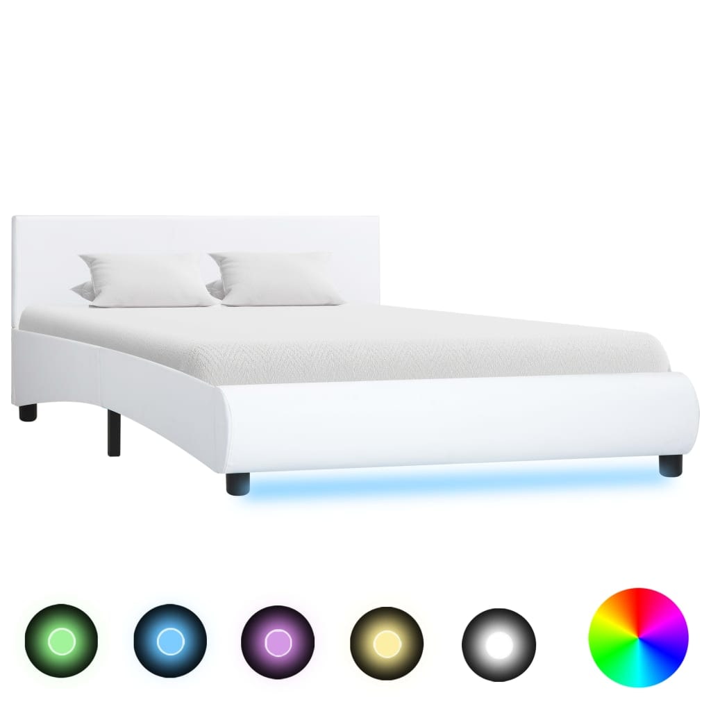 vidaXL Bettgestell mit LED Weiß Kunstleder 140x200 cm