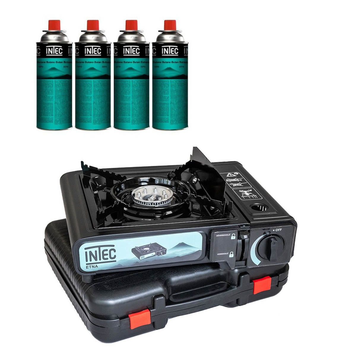 Gasfornuis 2200W + 4 butaangaspatronen - Roadtrips Piezo Etna INTEC koffer