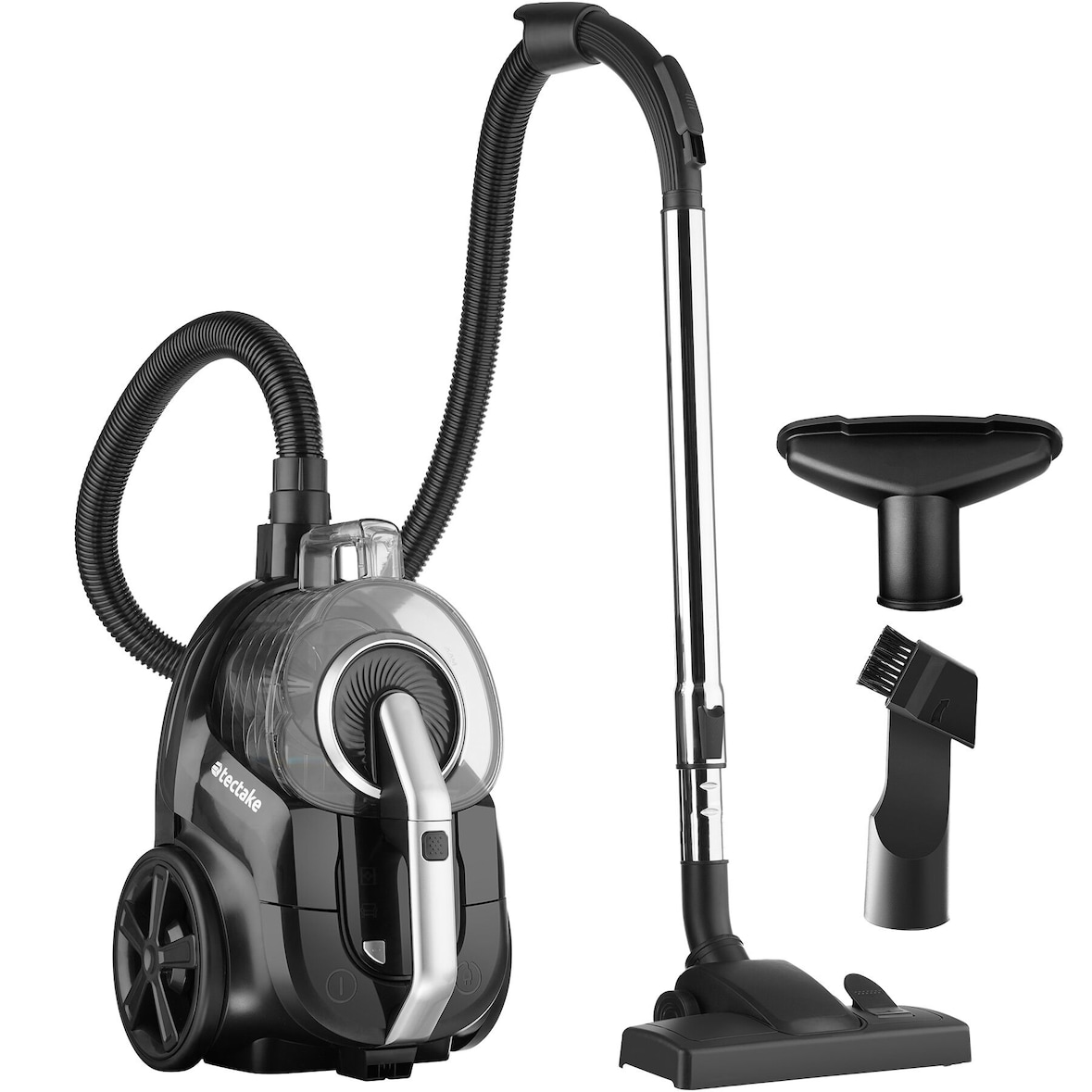 tectake Stofzuiger VC900, 900 W, zakloos, harde vloer en tapijt - zwart / grijs - 405232