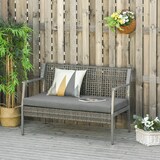 thumbnail of Outsunny Sofá de Ratán Estructura de Aluminio Dos Plazas con Cojín Desmontable Sillón Mueble de Jardín 118x75x79cm Gris