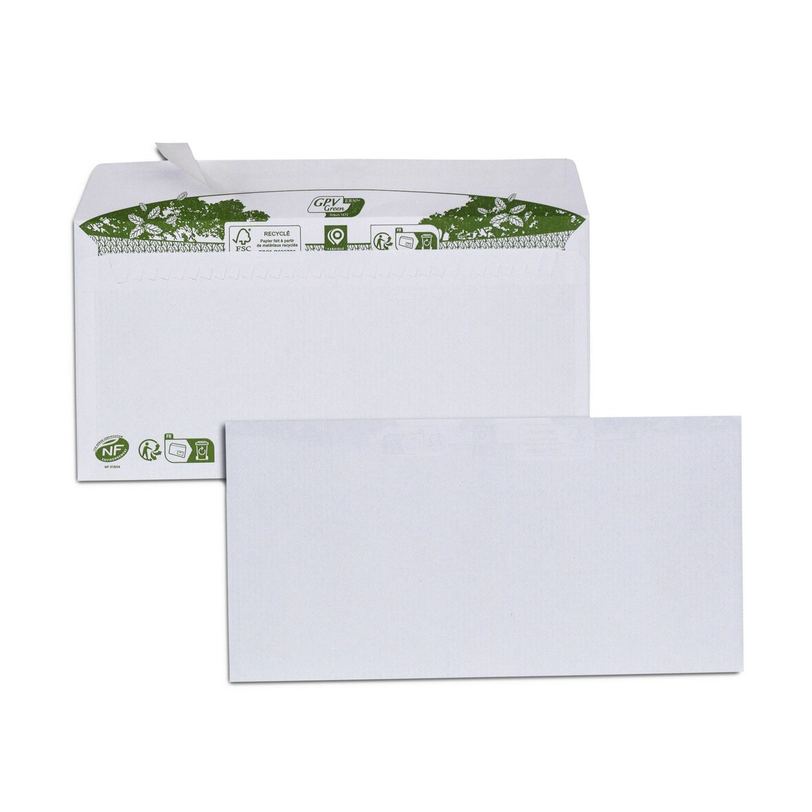 Paquet de 40 enveloppes extra blanches 100% recyclées DL 110x220 80 g/m² bande de protection GPV Green®