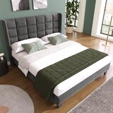 thumbnail of Polsterbett 140x200 cm mit Lattenrost – klassisches Design, gepolstertes Kopfteil, stabiler Leinenbezug, kein Boxspring nötig, Grau