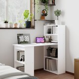 thumbnail of Schreibtisch mit Regal 120x55x120 cm Weiß, kompakter Arbeitstisch mit 4 Ablagen und offenen Fächern, große Arbeitsfläche fürs Homeoffice