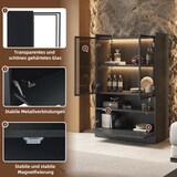 thumbnail of LED-Vitrine 120x80x35 cm Mattschwarz mit 3 Glasböden, unteres Klappfach, 16-Farben LED, Fernbedienung, moderne Vitrine für Wohnzimmer, Esszimmer
