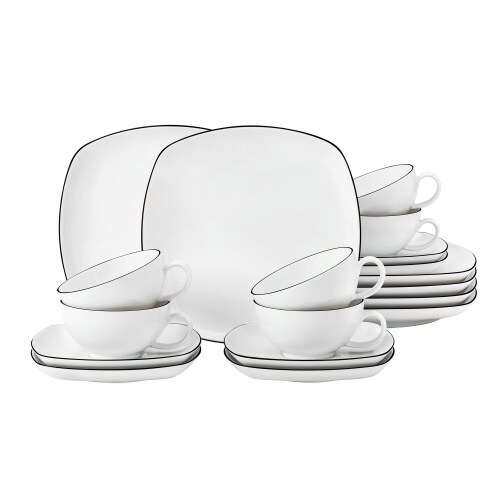Seltmann Weiden Lido Black Line Teeservice 18tlg. eckig groß