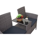 thumbnail of Poly-Rattan Sitzbank mit Tisch HWC-E24, Gartenbank Sitzgruppe Gartensofa, 132cm ~ grau, Kissen dunkelgrau