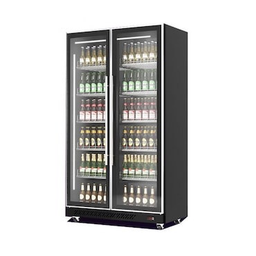 Refrigerador negro de 2 puertas de vidrio