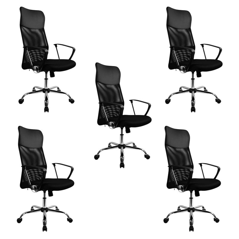 Pack de 5 Sillas de Oficina DASCK – Ergonómicas con Respaldo de Malla, Base Cromada y Reposabrazos Fijos