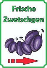 thumbnail of Frische Zwetschgen Schild Hochkant mit Pfeil rechts A4 (210x297mm)