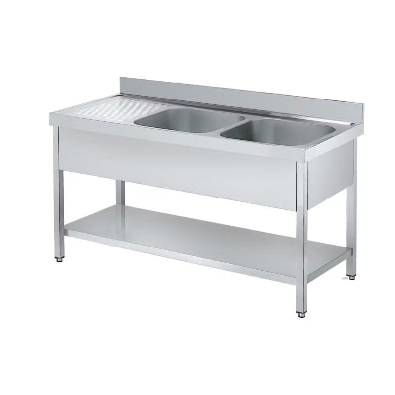 Gasfrit - Fregadero industrial de acero inoxidable 2 senos 1 escurridor 1800 x 600 x 850