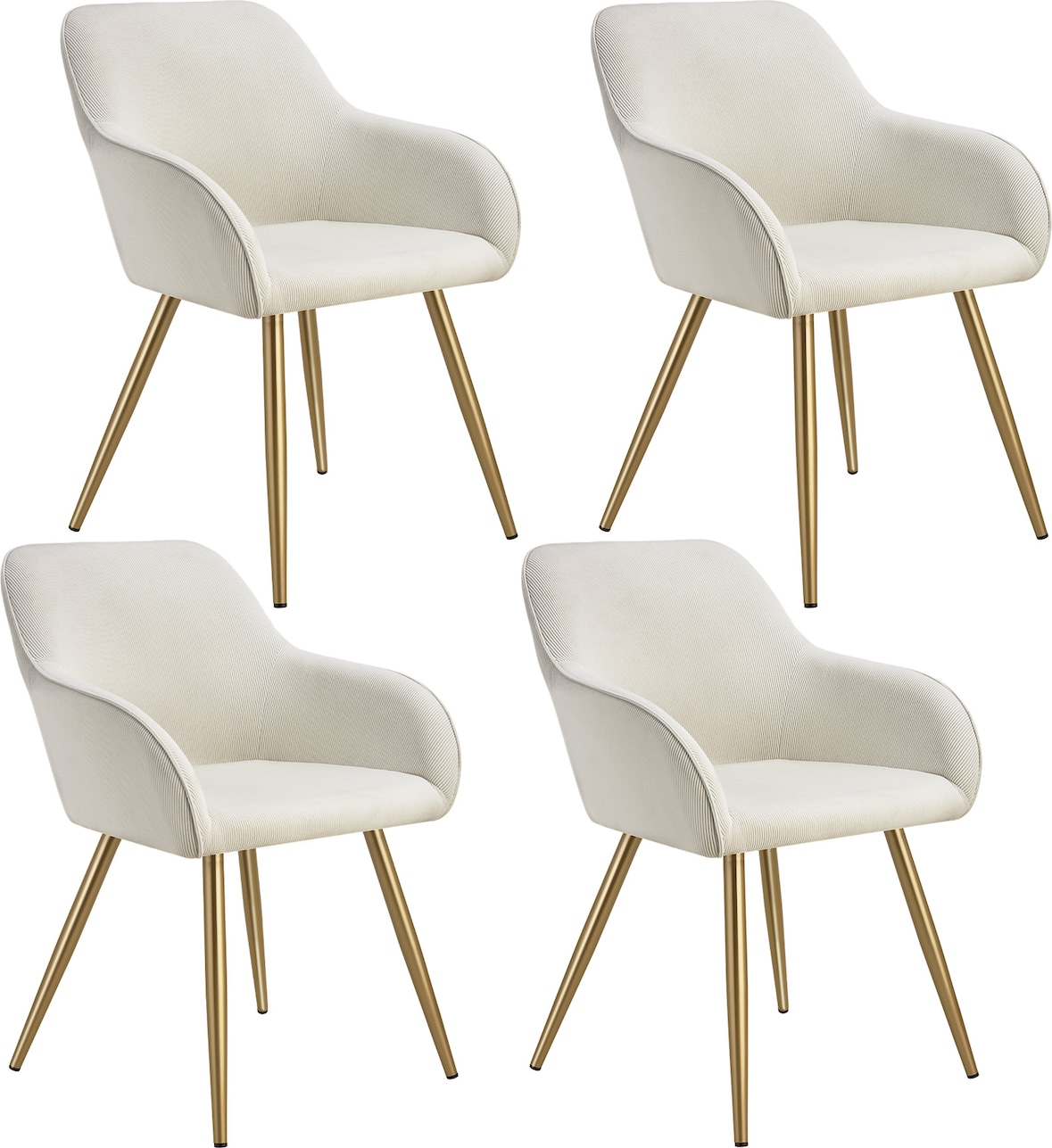 tectake Esszimmerstuhl Marilyn, Cordoptik, gepolstert - 4er Set creme/gold