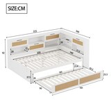 thumbnail of Multifunktionales Schlafsofa 140x200 weiß Massivholz mit Ausziehbett & Stauraum - Inklusive Ladesteckdosen, platzsparendes Gästebett mit Rattan-Design