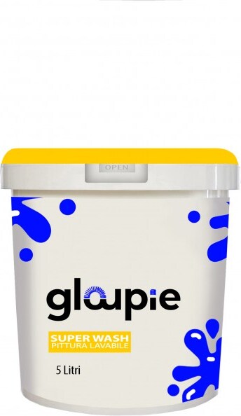 GLOUPIE SUPER WASH Pittura Lavabile Traspirante Per Tutti Gli Ambienti Interni, 5 Litri, Bianco,Made In Italy