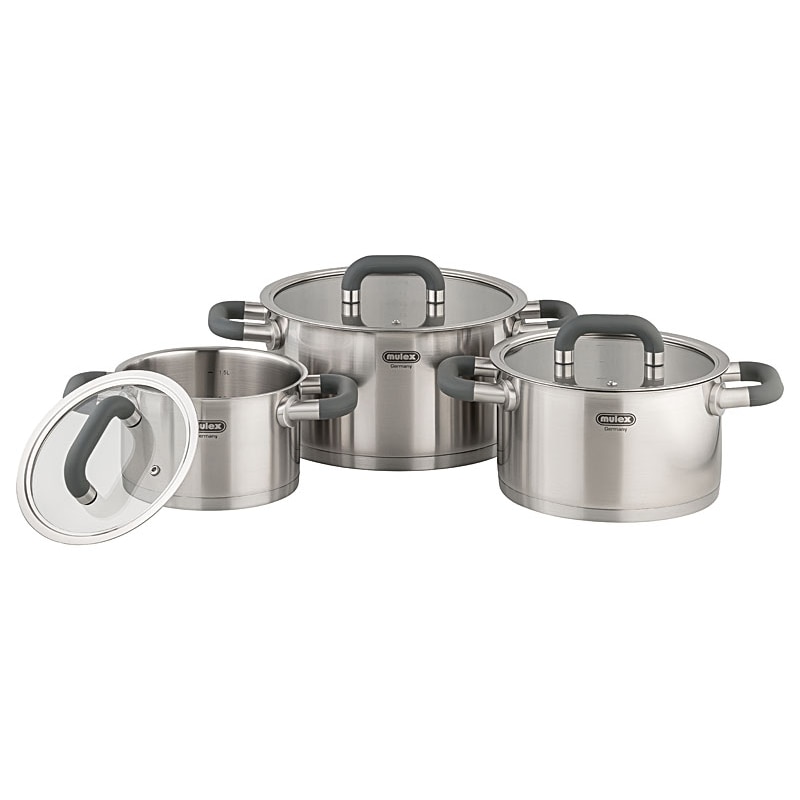Mulex, Topfset LUGANO aus Edelstahl 6-teilig, für alle Herdarten, mit Deckel, Induktions Töpfe Set