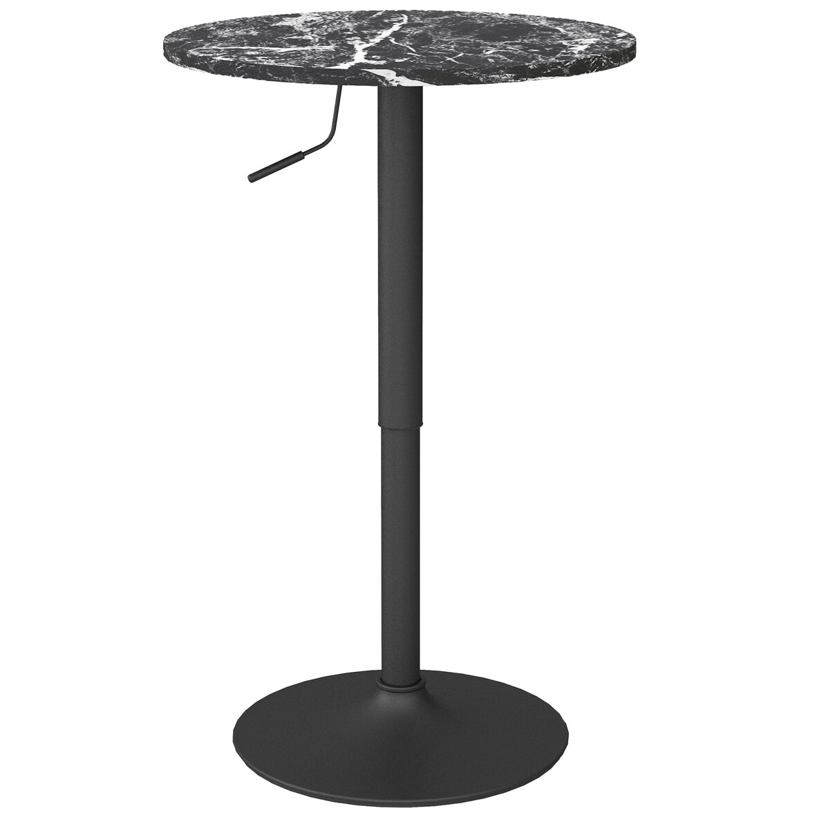 Bartisch höhenverstellbar Schwarz 60x60x94 cm runder Bistrotisch in Marmoroptik mit Gaslift, melaminbeschichtete Tischplatte und Stahlsockel