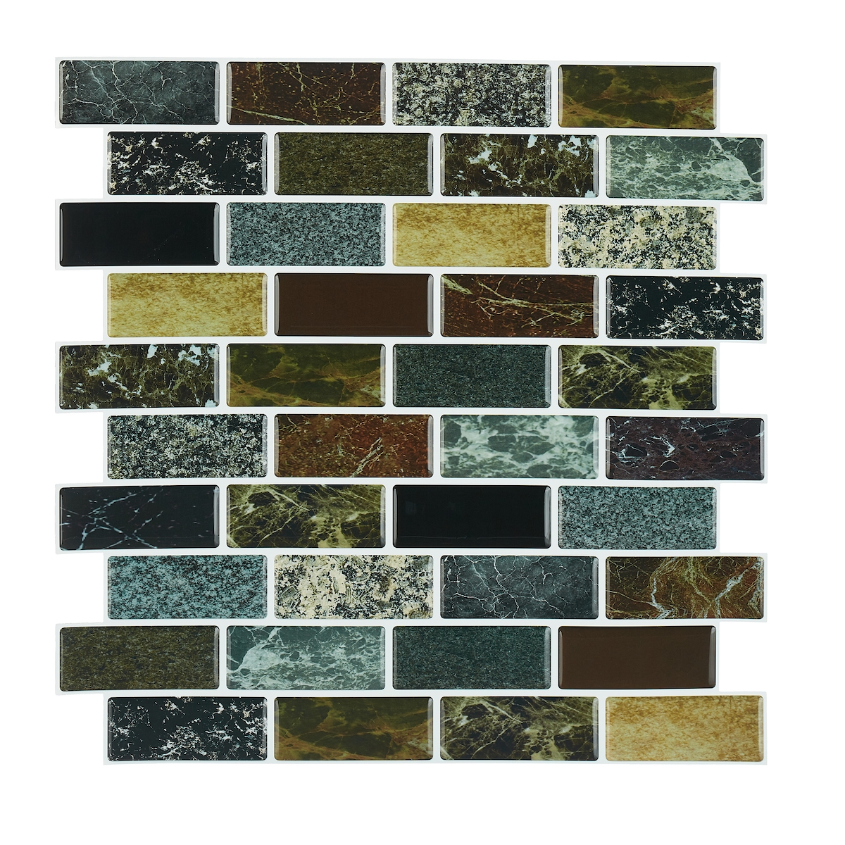 Relaxdays Fliesenaufkleber 10er Set, Steinoptik, selbstklebend, Küche & Bad, 31x31cm, Klebefliesen, Design B, mehrfarbig