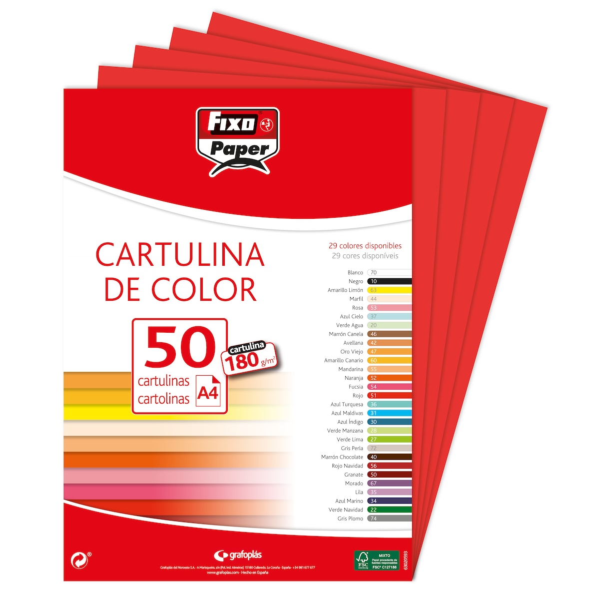 Pacote de 50 Cartolinas 180g. A4 vermelho