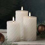 thumbnail of LED Kerze Twist Echtwachs gedrehte Stumpenkerze flackernd H: 17,5cm Timer weiß