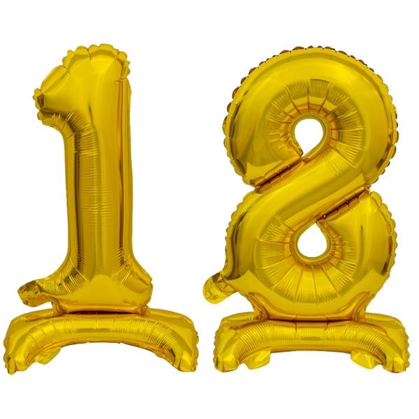Stehender Folienballon Zahl 18 gold 38 cm 18. Geburtstag