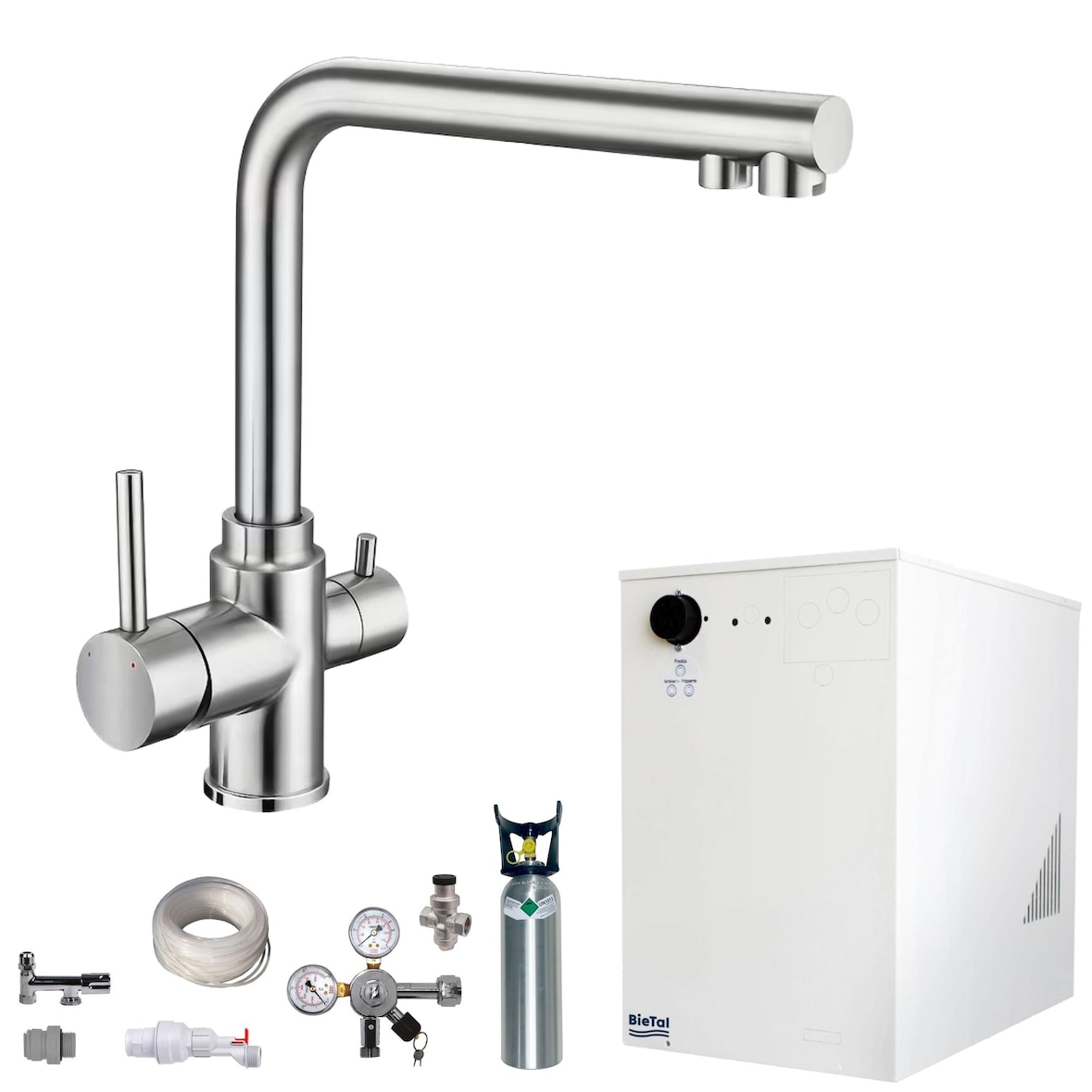 Tafelwassergerät BieTal® BT-30U Kühlung & 3-Wege L Wasserhahn Edelstahl 2Kg CO2