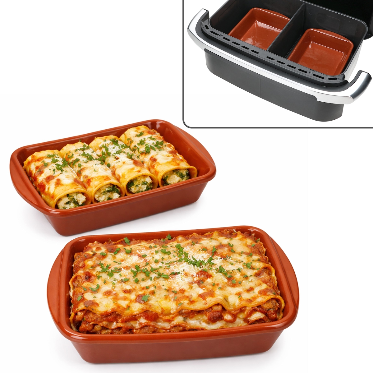 2er Set Airfryer Tonschalen rechteckig LxB 20x14,5cm 350ml Auflaufform Kuchen
