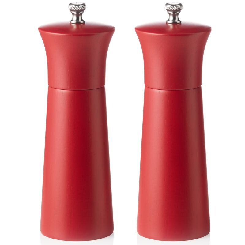 Salzmühle und Pfeffermühle rot matt, 15 cm, Gummibaumholz, Novel Mill 2 tlg. Set