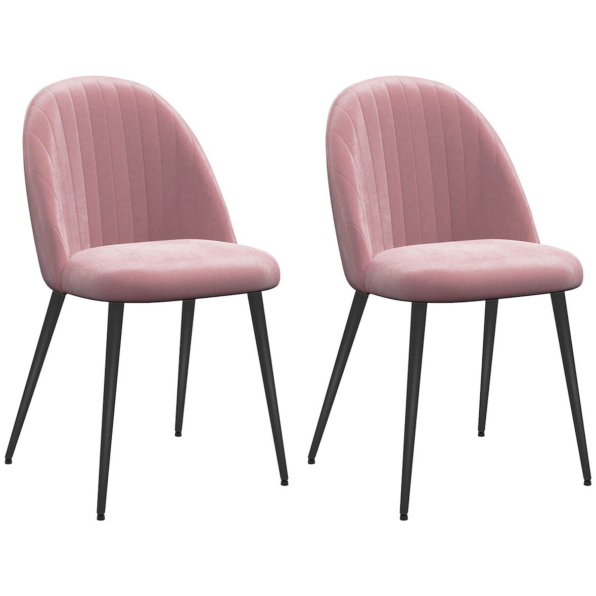 Conjunto de 4 Cadeiras de Sala de Jantar Modernas Cadeiras Estofadas em Veludo com Encosto Alto e Pés de Aço 50x52x83 cm Rosa