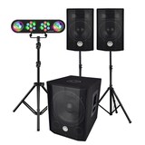 thumbnail of Pack SONO COMPLET BMS1208, Caisson bi-amplifié, 1000W, USB Bluetooth, 30cm, Satellites, câbles, Portique Lumières, LyteQuest