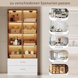 thumbnail of Badezimmerschrank 75x34x170 cm Weiß mit 2 großen Schubladen, 2 Glastüren und Lichtleiste für Badezimmer und Wohnräume