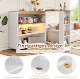 thumbnail of Bartisch ausziehbar Weiß 204x39x105 cm mit Stauraum Schiebetüren aus Glas LED Beleuchtung auf Rollen Stehtisch Kücheninsel