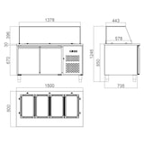 thumbnail of vaiotec bancone per insalate / 2 scomparti con porte, sovrastruttura in vetro, per 4x GN 1/1 "grigio", 1500 x 800 mm
