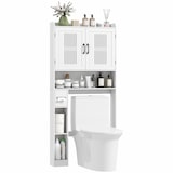 thumbnail of HOMCOM estantería sobre inodoro con estante ajustable 2 puertas soporte para papel higiénico y estantes abiertos ahorra espacio para baño blanco