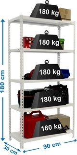 thumbnail of SimonRack Estantería Metálica, 1800x900x300 mm, 5 Alturas, Bandeja Metal, 180 kg de Punto Flexión, Incluye Funda, Blanco - Simonclick