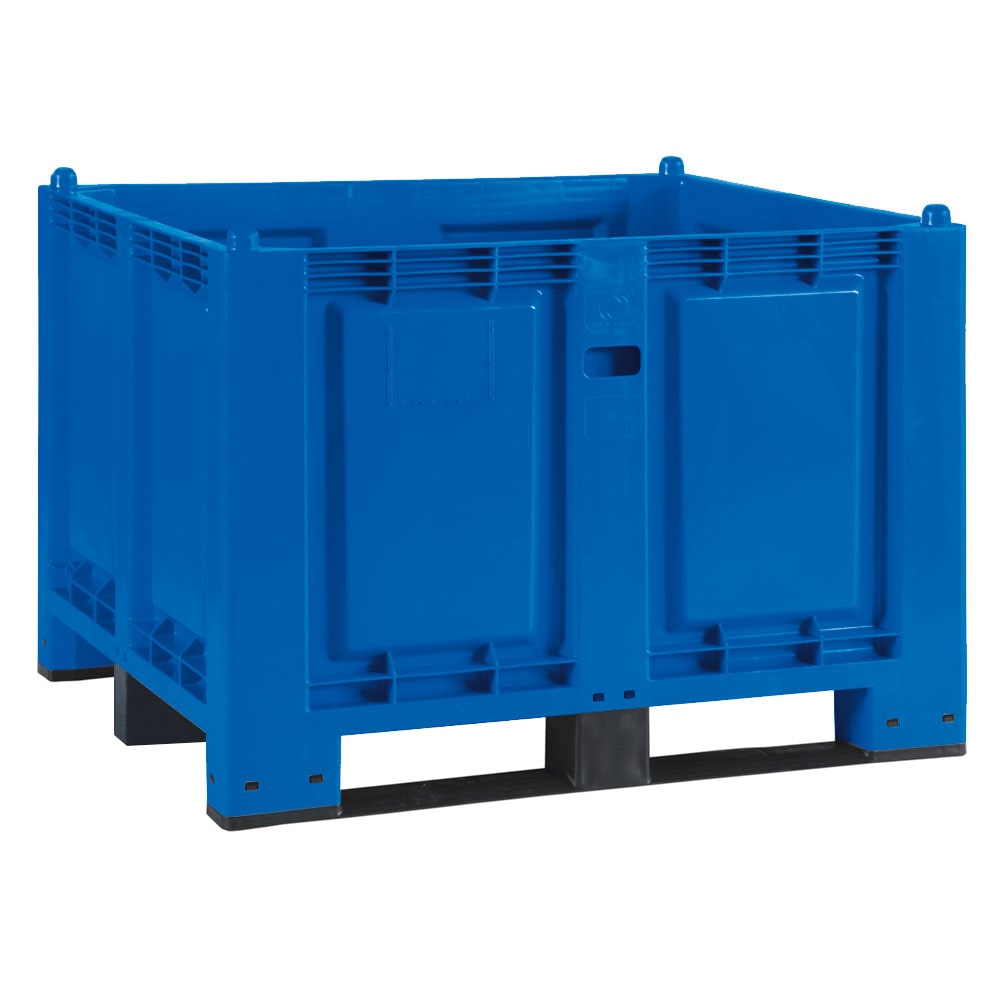 Palettenbox mit 3 Kufen, LxBxH 1200x800x850 mm, Boden/Wände geschlossen, blau