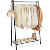 thumbnail of Kleiderständer aus dickem Stahlrohr, 33,5 x 92,5 x 153 cm, Garderobe robust, Garderobenständer, Kleiderablage, mit Stange und Regal, Mattschwarz