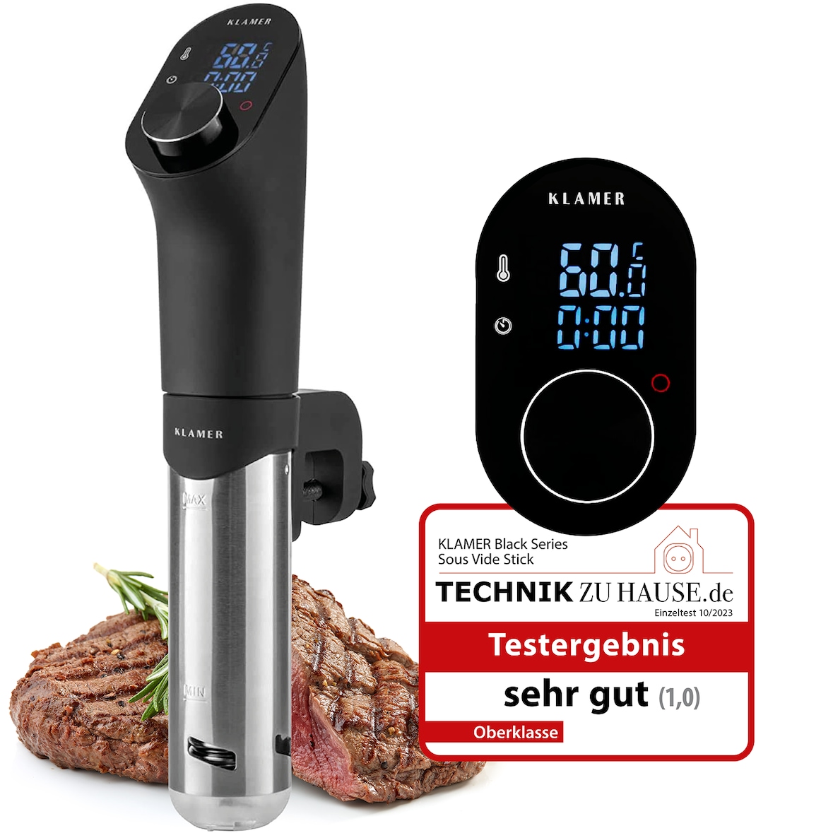 KLAMER Sous Vide Stick, 1200 Watt IPX7 wasserdichter Sous Vide Garer mit 3D Zirkulation und 20-95℃ Temperaturregelung, Schongarer Timerfunktion und L…