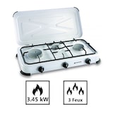 thumbnail of Réchaud gaz portable 3 feux 3450W Blanc laqué Couvercle Plaque de cuisson + Tuyau gaz KEMPER