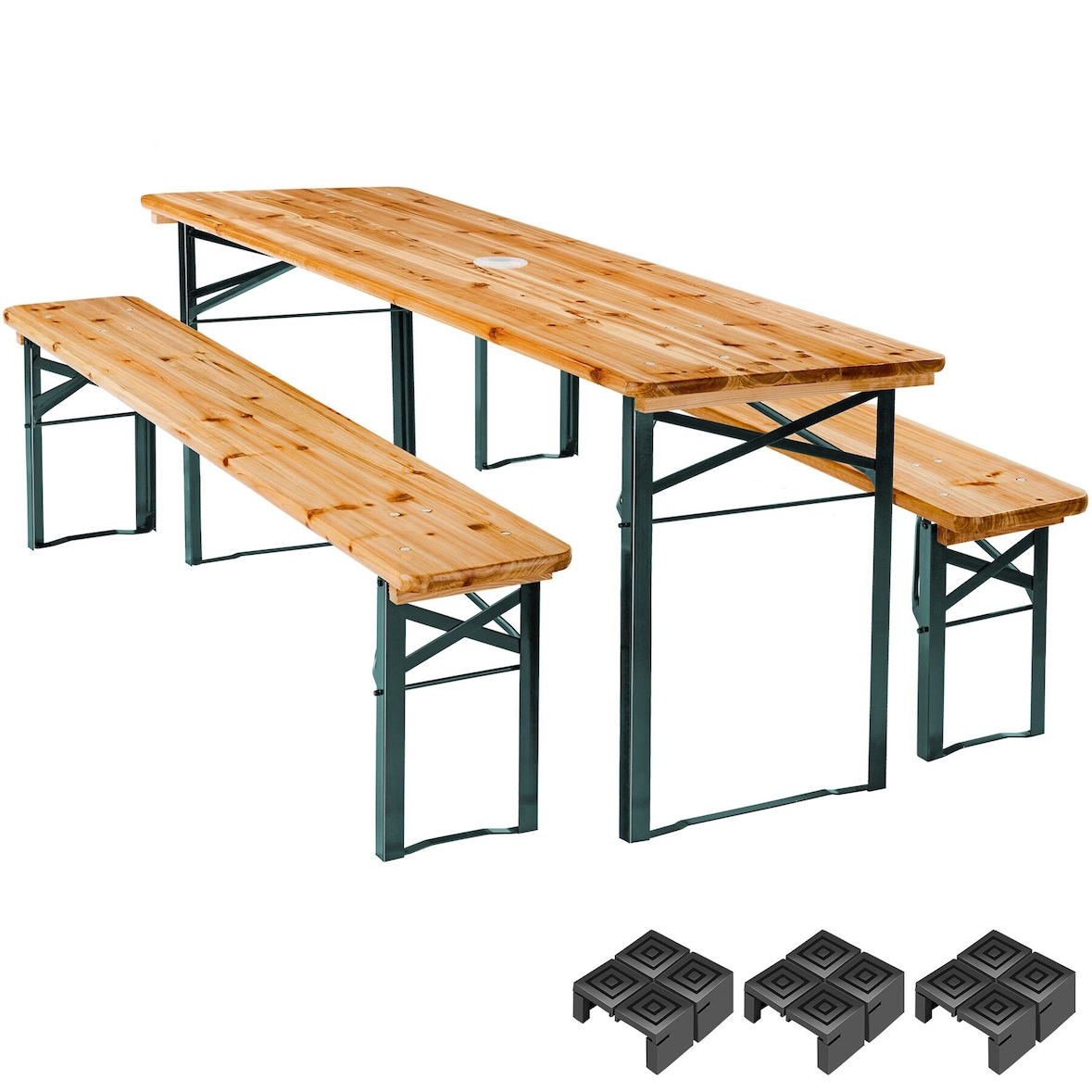 tectake Set da esterno in 3 pezzi Ludwig pieghevole con supporto per ombrellone - 404998