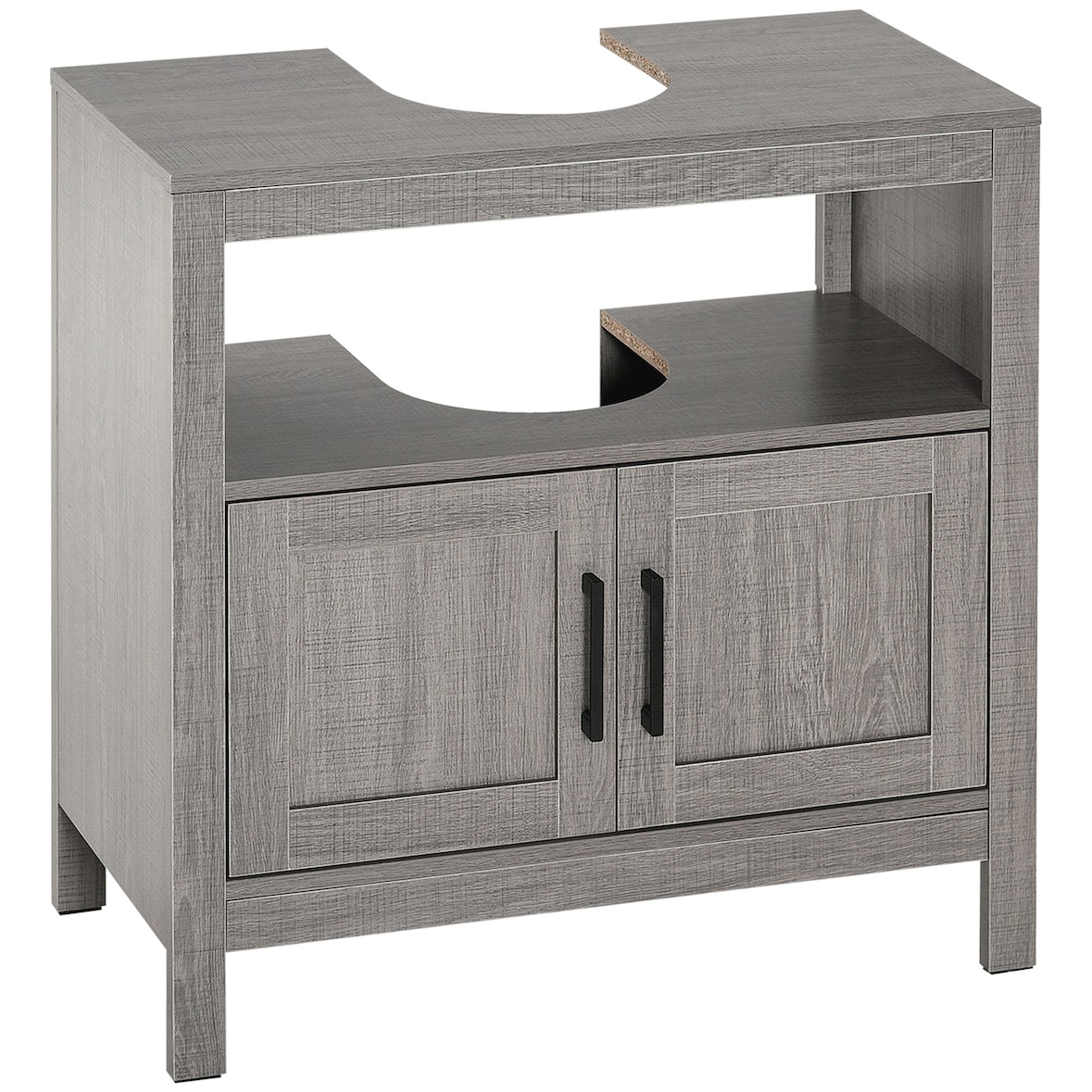 kleankin mueble para debajo del lavabo armario de suelo para baño de madera con 2 puertas y estante abierto estilo moderno 60x30x60 cm gris