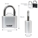 thumbnail of HMF Zahlenschloss Vorhängeschloss, Schloss mit 4-stelligem Zahlencode aus Zinklegierung, 5,3 x 2,4 x 7,8 cm, Silber