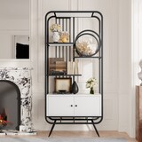 thumbnail of Metallregal mit Schrank Doppeltür Weiß+Schwarz 80x30x180 cm 4 Ablagen Stahlrohr MDF stabile hohe Füße modernes Design