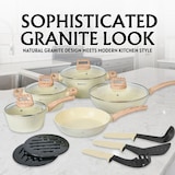 thumbnail of Batterie de cuisine 14 pièces avec revêtement en granit et manche en bois Beige  HGWDBEJ14-BEI usage non-intensif Herzberg