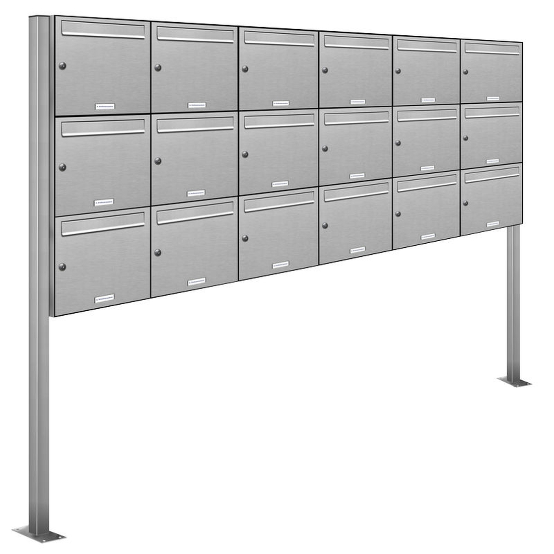 AL Briefkastensysteme 18 Fächer Premium Edelstahl Stand Briefkasten Anlage für Post A4 modern, robust, wetterfest, Artikelnummer: 331T18S6