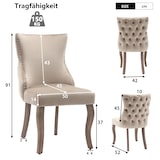 thumbnail of Esszimmerstuhl Samt Beige 91x50x52 cm mit Knopfsteppung und Ziernägeln, gepolstert, gebogene Massivholzbeine, klassisch elegant