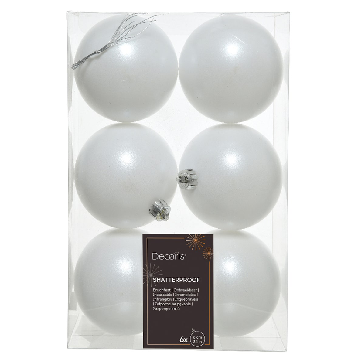 Weihnachtskugeln 8cm Kunststoff Christbaumkugeln Plastik bruchsicher weiß